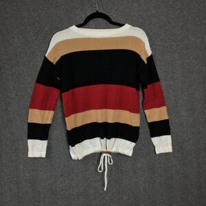 Vintage Striped Sweater Sz S/M Drawstring Wood Accent